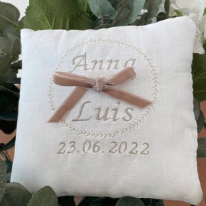 Eternally alliance holder cushion. Personalized embroidered wedding ring cushion. image 5