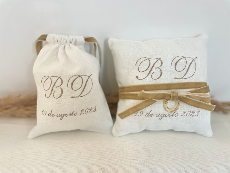 Wedding ring holder cushion, wedding ring cushion and embroidered bag. PACK image 4