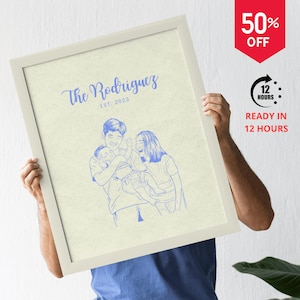 Retrato familiar minimalista personalizado: arte lineal digital vectorial, regalo imprimible para él, para ella, para la familia, para el día del padre y para el día de la madre