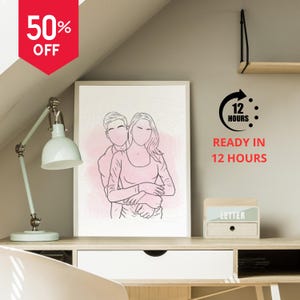 Last Minute couple portrait, gift for couple, faceless portrait, boyfriend portrait, family portrait, christmas gift, engagement drawing