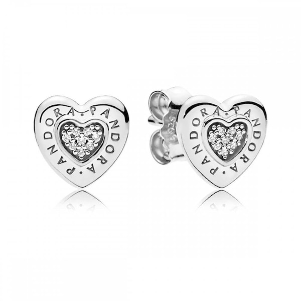 Pandora Logo Heart Stud Earrings ALE S925 Signature: Stunning 'Heart of Love' Silver Stud Earrings for Women 297382CZ