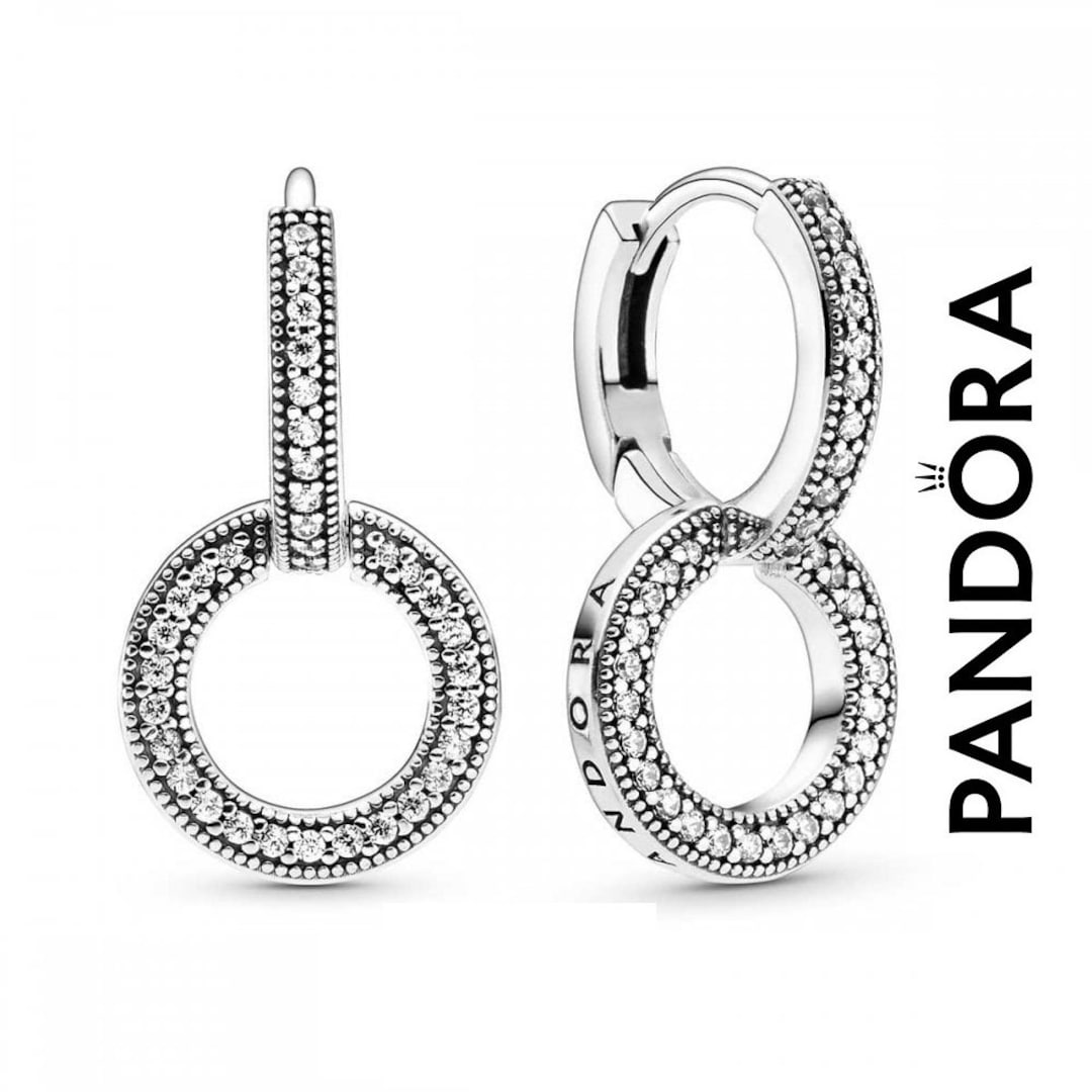 Sparkling Double Hoop Earrings, Sterling Silver Pandora Earrings, Earrings for Women,cubic