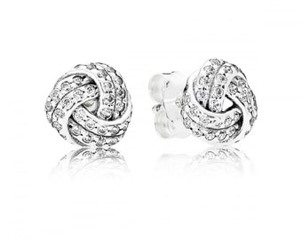 Pandora Love Knots Stud Earrings Brand New Knotted Shape Silver Studs ALE Marked, Sparkling Women's Jewellery New Design for You 290696CZ