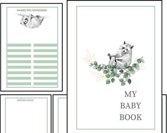 Printable baby book green leaves