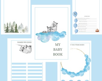 Printable baby book blue clouds