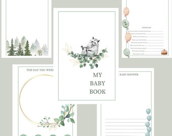 Printable baby book green leaves