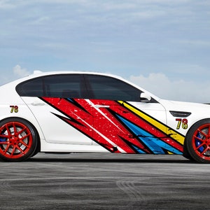 Stpripes Car Side Wrap Full Color Graphics Vinyl Livery Decal Racing Numbers Sticker fit any car