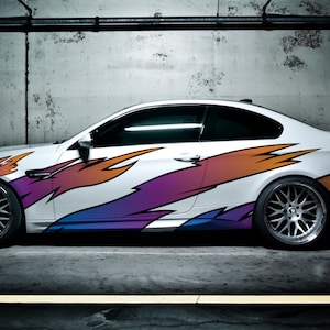Fire Stripes Car Side Wrap Full Color Graphics Vinyl Livery Decal Flame Sticker fit any car