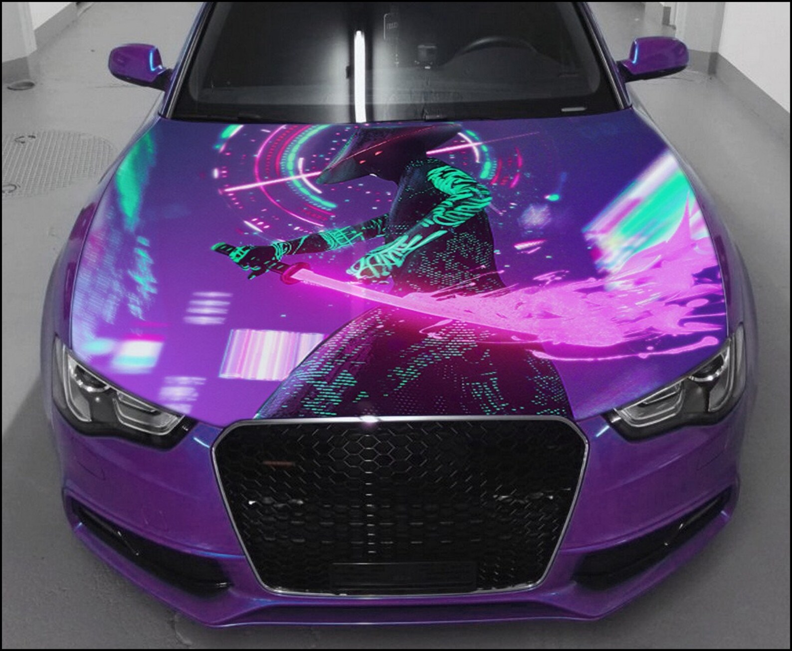 Samurai Car Hood Wrap Full Color Vinyl Decal Futuristic Warrior Sticker