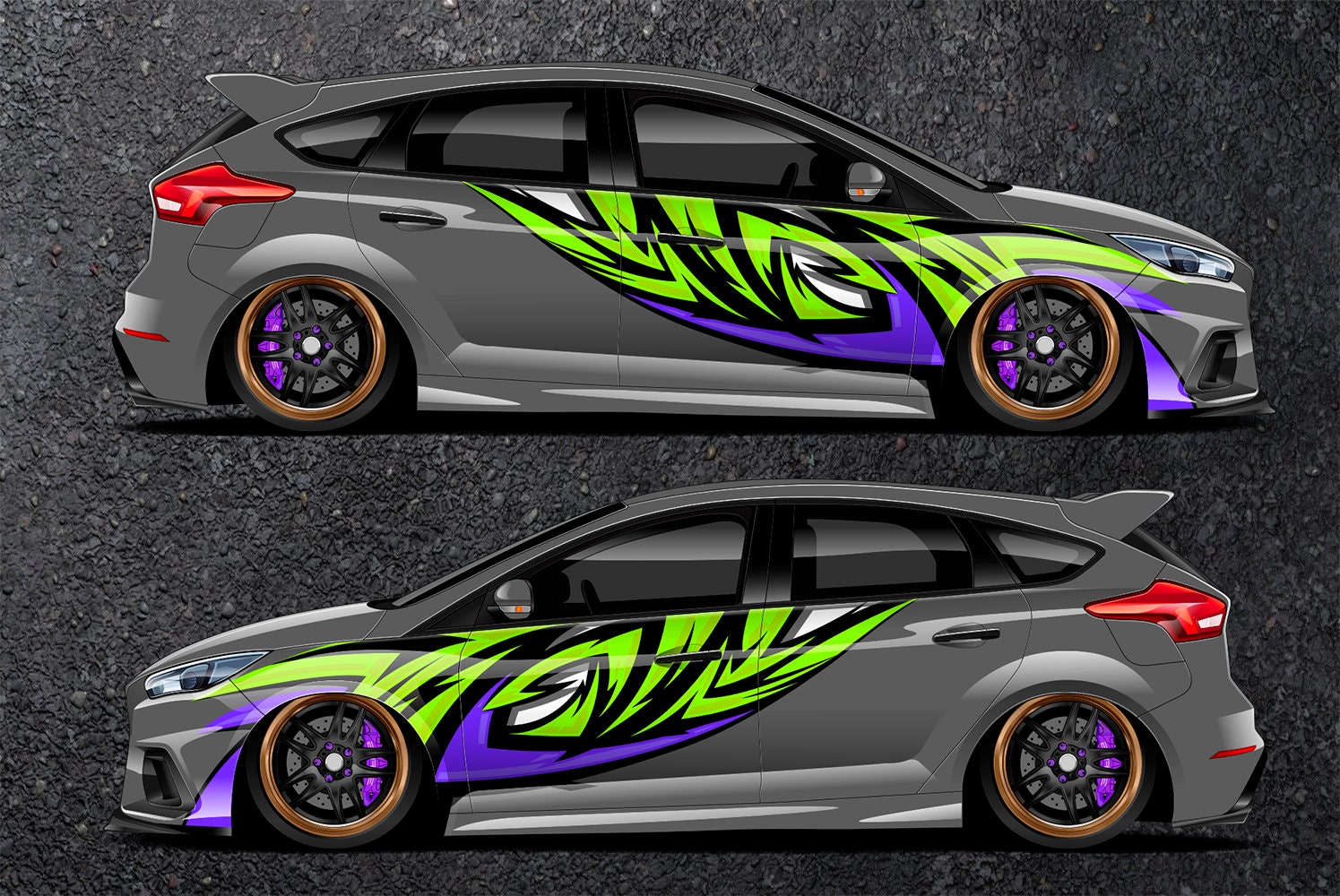 Tribal Car Side Wrap Full Color Graphics Vinyl Livery Decal Racing Stripes Sticker Fit Any Car