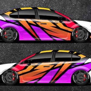 Multicolor Car Side Wrap Full Color Graphics Vinyl Livery Stripes Decal Drift Sticker fit any car