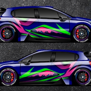 Abstract Car Side Wrap Full Color Graphics Vinyl Livery Decal Racing Stripes Sticker fit any car