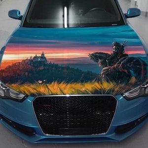 Car Hood Wrap Gerald on Horse Full Color Vinyl Decal Monster Slayer Bonnet Sticker
