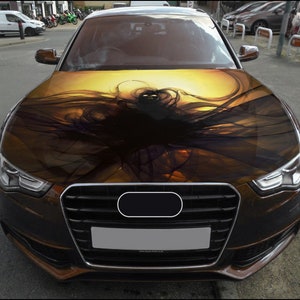 Calcomanía de vinilo a todo color para capó de coche Demon Car, calcomanía de criatura oscura