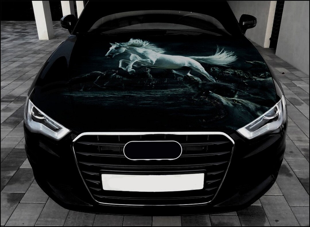 White Horse Car Hood Wrap Full Color Vinyl Decal Mustang Sticker Etsy