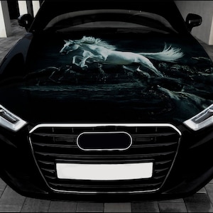 White Horse Car Hood Wrap Full Color Vinyl Decal Mustang Sticker