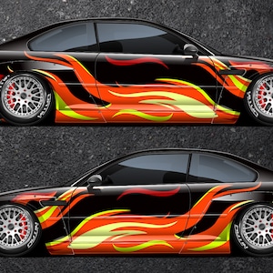 Flame Car Side Wrap Full Color Graphics Vinyl Fire Livery Decal Racing Sticker fit any car