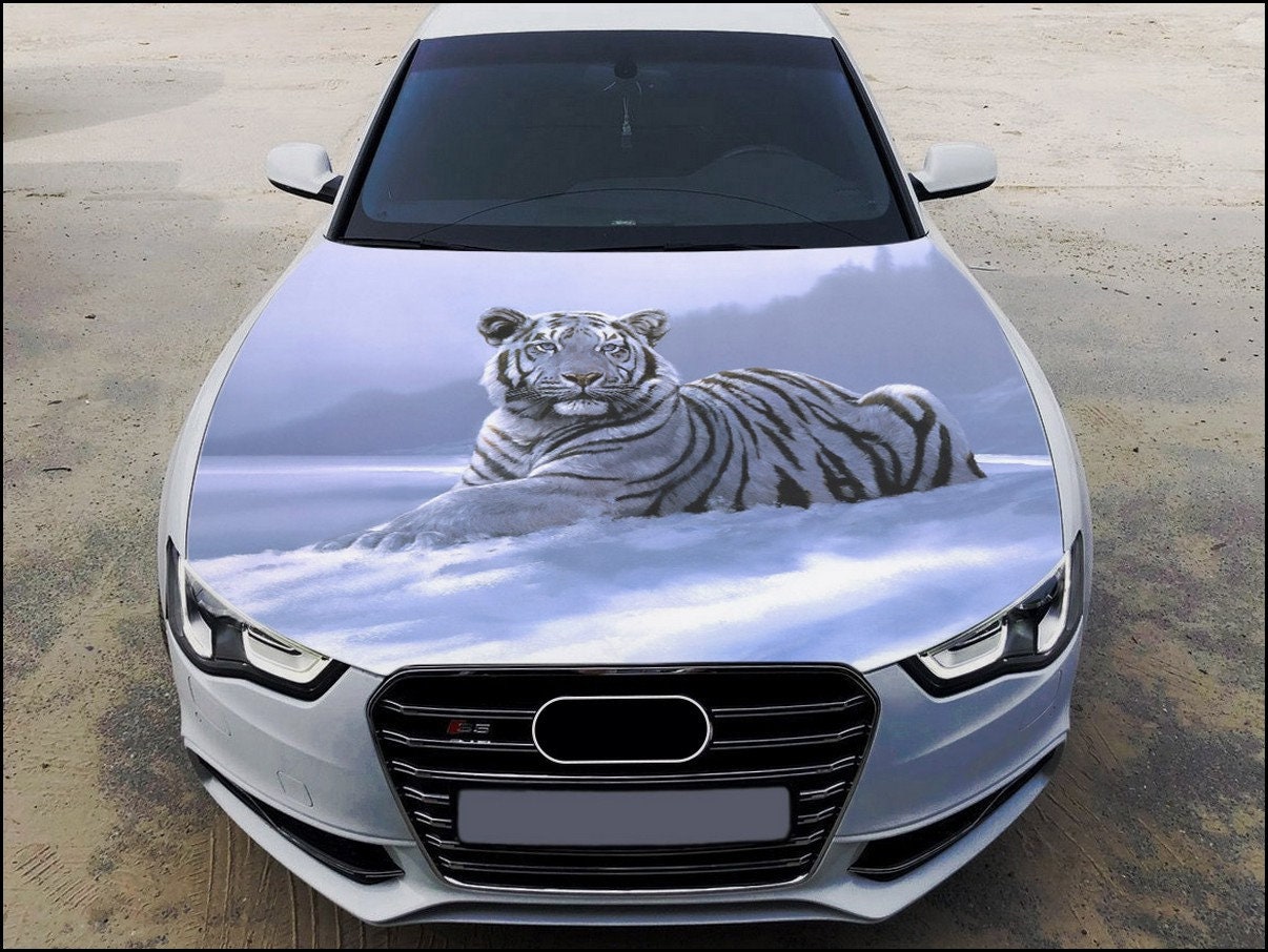 White Tiger Car Hood Wrap Full Color Vinyl Decal Predator Etsy