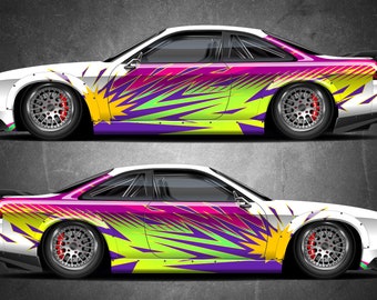 Explosion of Colors Car Side Wrap Full Color Graphics Vinyl Livery Decal Abstract Sticker fit any car