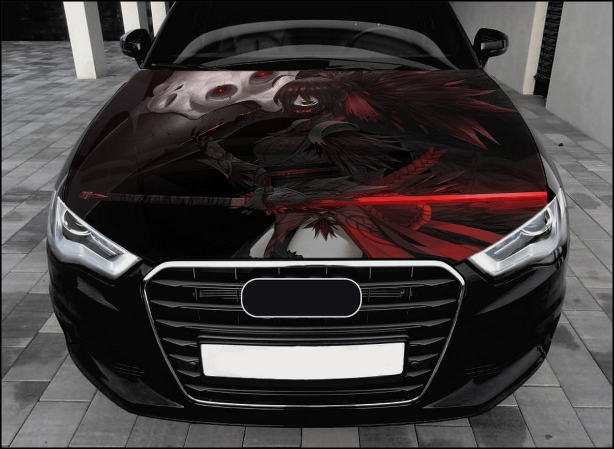 Anime Girl Car Hood Wrap Full Color Vinyl Decal Manga Warrior Sticker