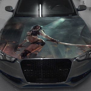 Woman Warrior Car Hood Wrap Full Color Vinyl Decal Sexy Girl Sticker