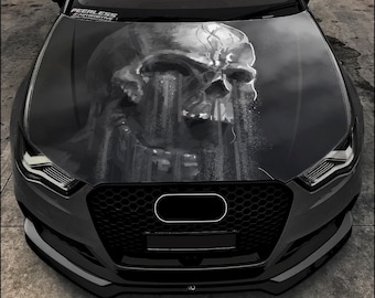 Schädel-Autohaube Wrap Vollfarbe Vinyl Aufkleber Skelett Aufkleber #4