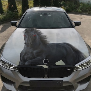 Black Horse Car Hood Wrap Full Color Vinyl Decal Mustang Sticker