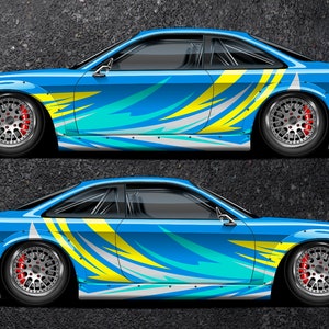 Waves Car Side Wrap Full Color Graphics Vinyl Livery Decal Drift Sticker fit any car
