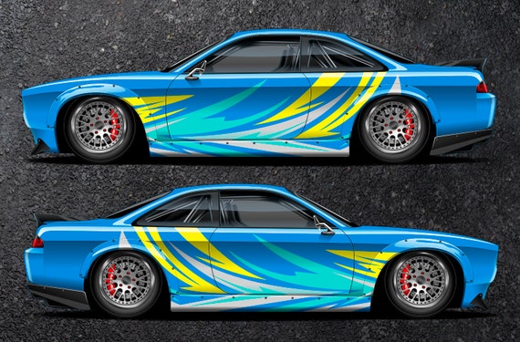 Waves Car Side Wrap Full Color Graphics Vinyl Livery Decal Drift Sticker Fit Any Car Etsy