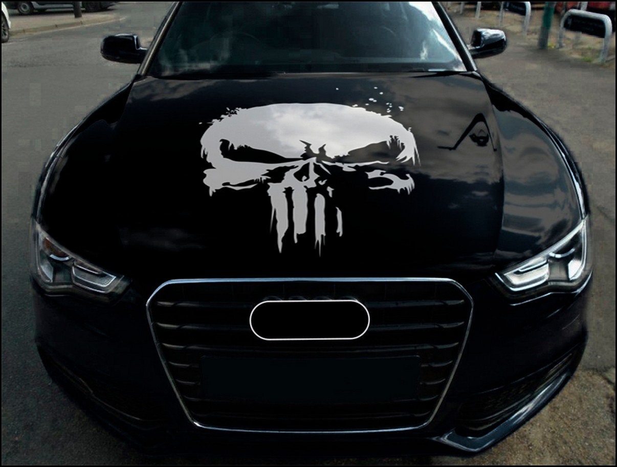 Punisher Car Hood Wrap Full Color Vinyl Decal Skull Sticker Etsy
