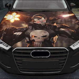 Punisher Car Hood Wrap Full Color Vinyl Decal Skull Sticker #3