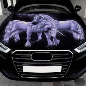 Calcomanía de vinilo a todo color para capó de coche con diseño de unicornio, caballo de fantasía n.° 2
