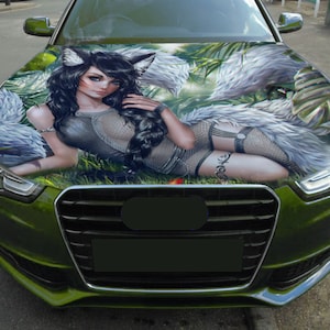 Car Hood Wrap Cat Girl Full Color Vinyl Decal Fantasy Girl Sticker