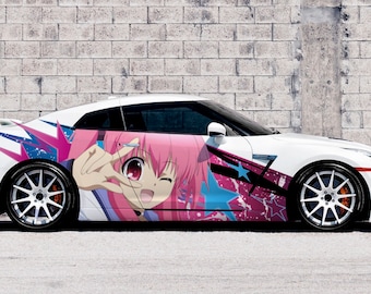 Anime Girl Car Side Wrap Full Color Graphics Vinyl Livery Decal JDM Sticker fit any car