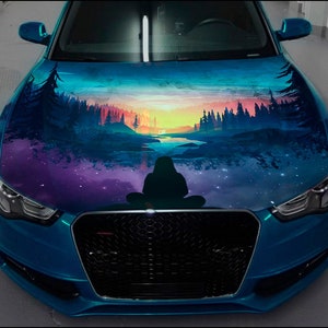 Artistic Landscape Car Hood Wrap Full Color Vinyl Decal Sunset Art Sticker