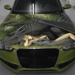 Car Hood Wrap Dragon & Girl Full Color Vinyl Decal Fantasy Sticker #16