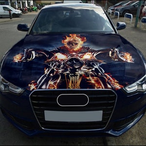 Fire Skull Car Hood Wrap Full Color Vinyl Decal Rider Sticker