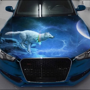Calcomanía de vinilo a todo color con diseño de lobo depredador para capó de coche