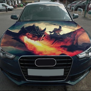 Dragon Car Hood Wrap Full Color Vinyl Decal Fire Flame Sticker