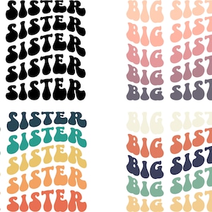 Big Sister Pregnancy Announcement, Sibling, Wavy Stacked Text SVG, Boho Shirt PNG, Sublimation, Digital Cut Files, Cricut, Silhouette
