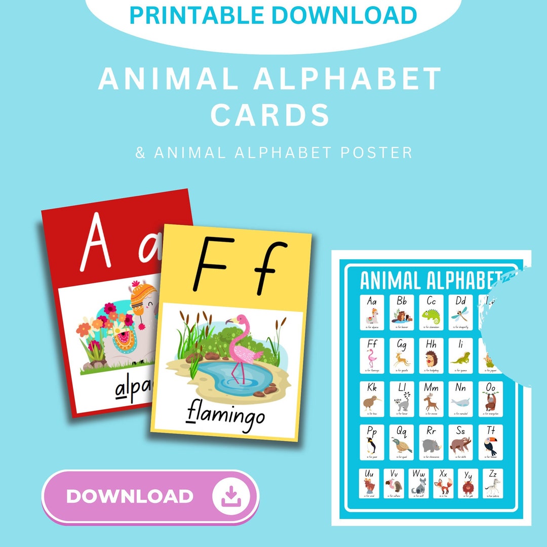 Printable Animal Alphabet Cards and Poster for Home or Classroom