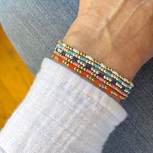 Seed Bead Stacking Bracelets | Dainty Colorful Stretch Bracelets | 2mm Gold-Fill or Sterling Silver Accents