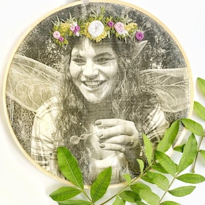 Personalized Embroidered Photo, Stitched Photo Printed on Tapestry, Custom Wall Decor Portrait from photo, Embroidered Bouquet on Photo