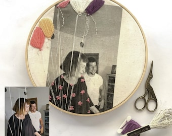 Custom Embroidery Birthday Gift for Mom,  Embroidery Photos Printed on Fabric, Embroidered Portraits from Photo, Stitch Housewarming Gift