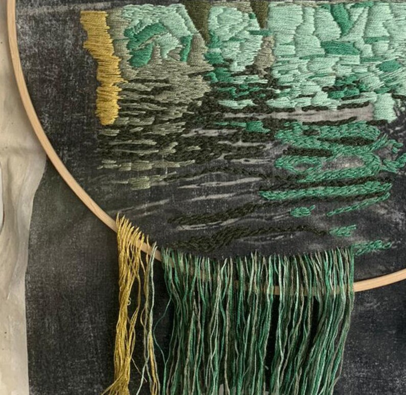 River Embroidery Hoop, Nature Wall Art, Landscape Stitch, Finished embroidery, Wall Art Decor, Housewarming present, Gift for Mom, Handmade image 3