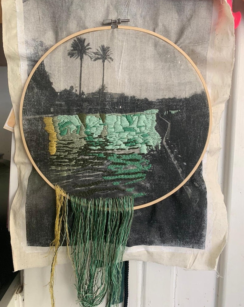 River Embroidery Hoop, Nature Wall Art, Landscape Stitch, Finished embroidery, Wall Art Decor, Housewarming present, Gift for Mom, Handmade image 2