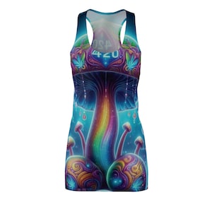 420 Trippy Mushrooms Women's Cut & Sew Racerback Dress