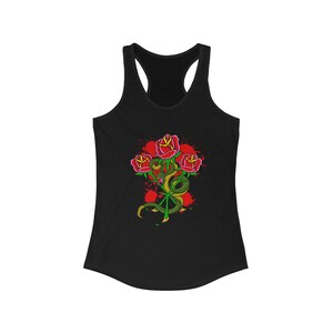 Racerback Tank Top with Roses and Snake Design, Floral Gym Top, Cute Summer Shirt, Trendy Workout Clothing, Gift for Women