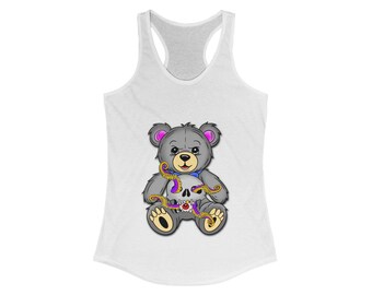 Cute Bear Graphic Racerback Tank for Women, Summer Tops, Casual Wear, Gifts for Animal Lovers, Birthday Party Apparel