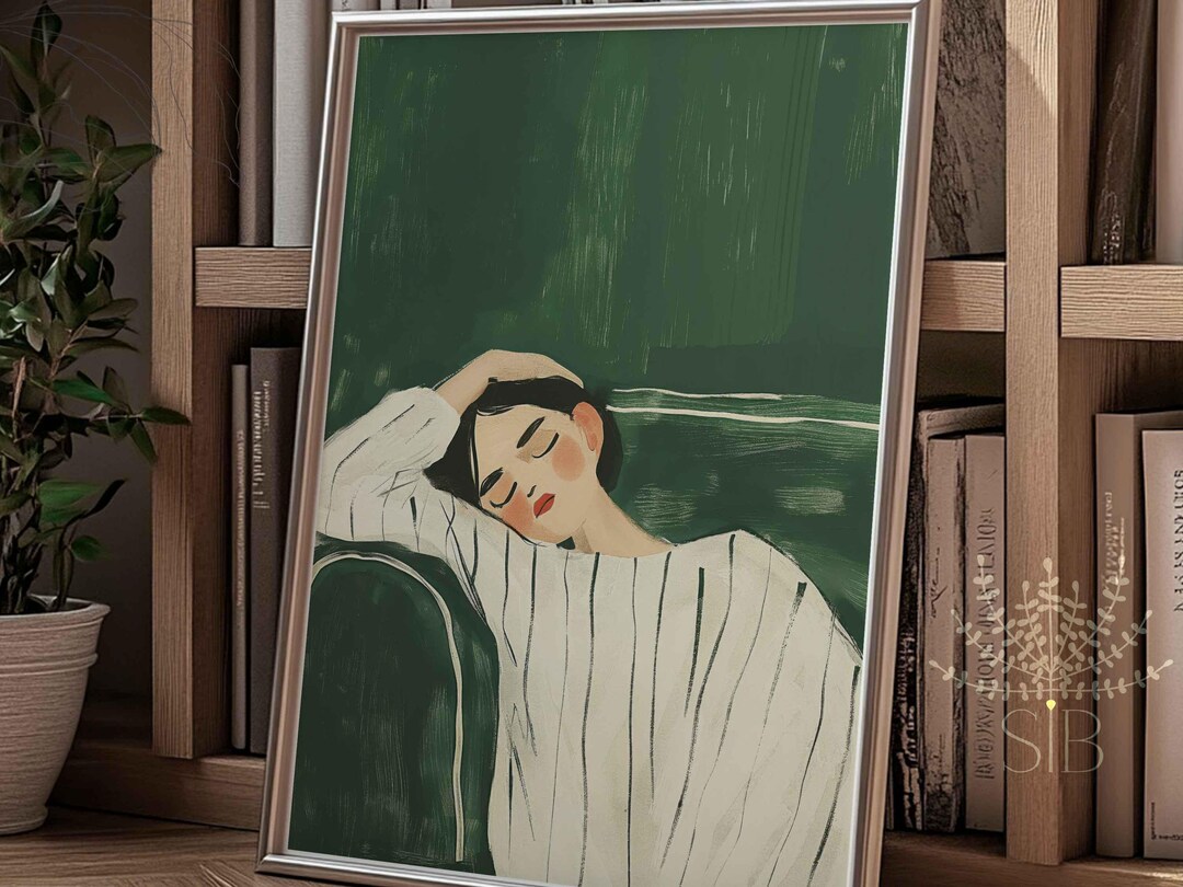 Emerald Green Woman Portrait Print: Modern Minimalist Wall Art - Etsy